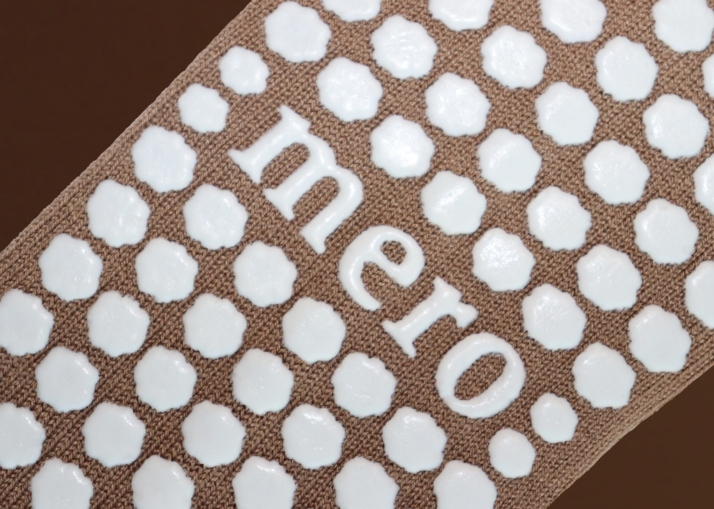 Mero brown premium merino wool pilates grip sock close up