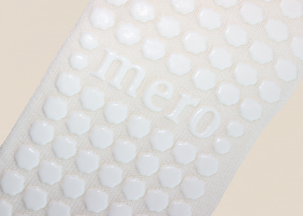 Mero cream premium merino wool pilates grip sock close up