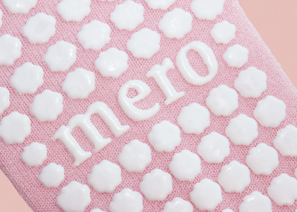 Mero pink premium merino wool pilates grip sock close up